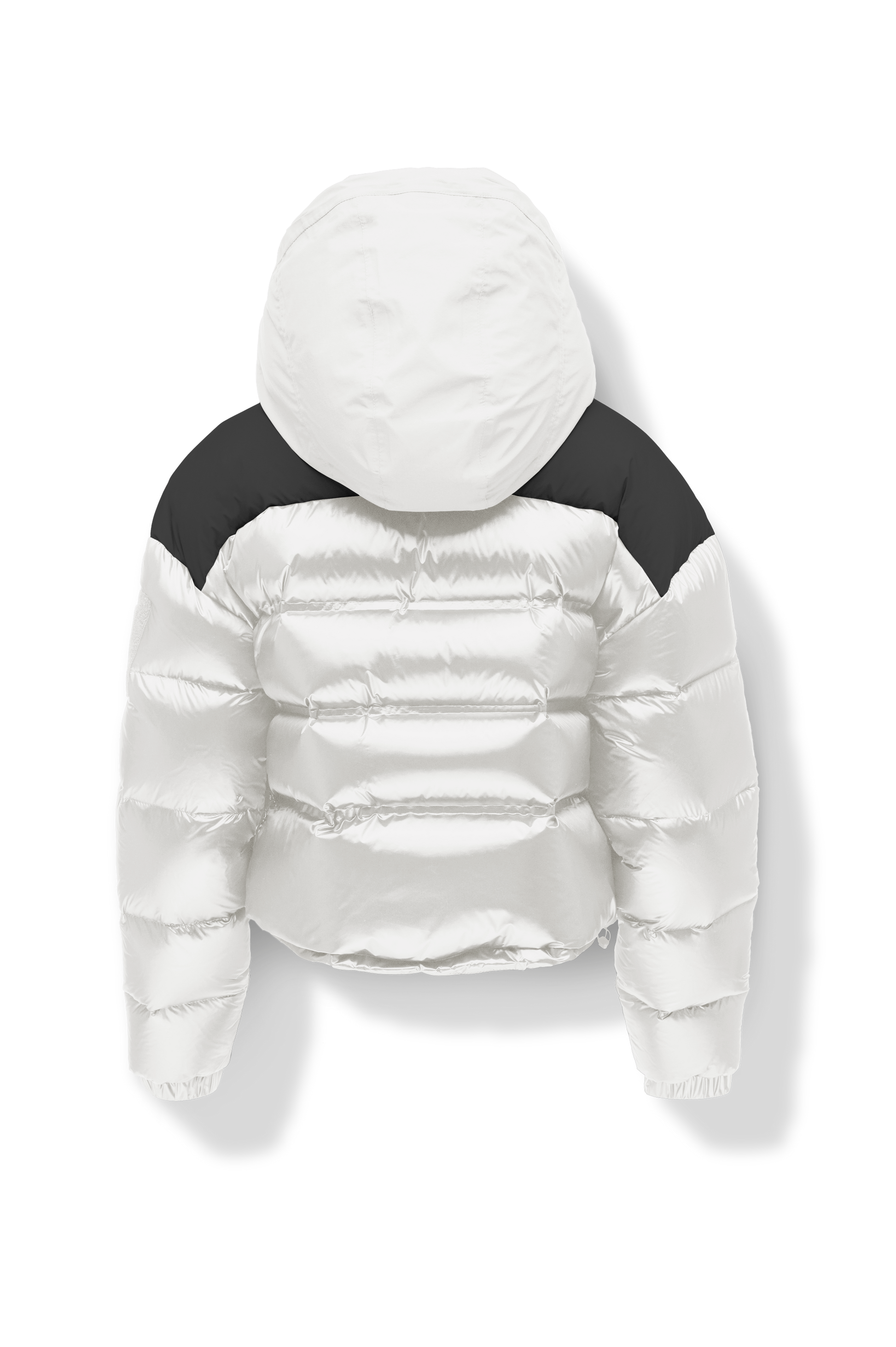 Tempus Women's Performance Short Puffer Jacket in waist length, premium technical nylon taffeta fabrication, Premium Canadian origin White Duck Down insulation, removable down-filled hood, two-way centre-front zipper, fleece-lined zipper pockets at waist, pit zipper vents, in Chalk