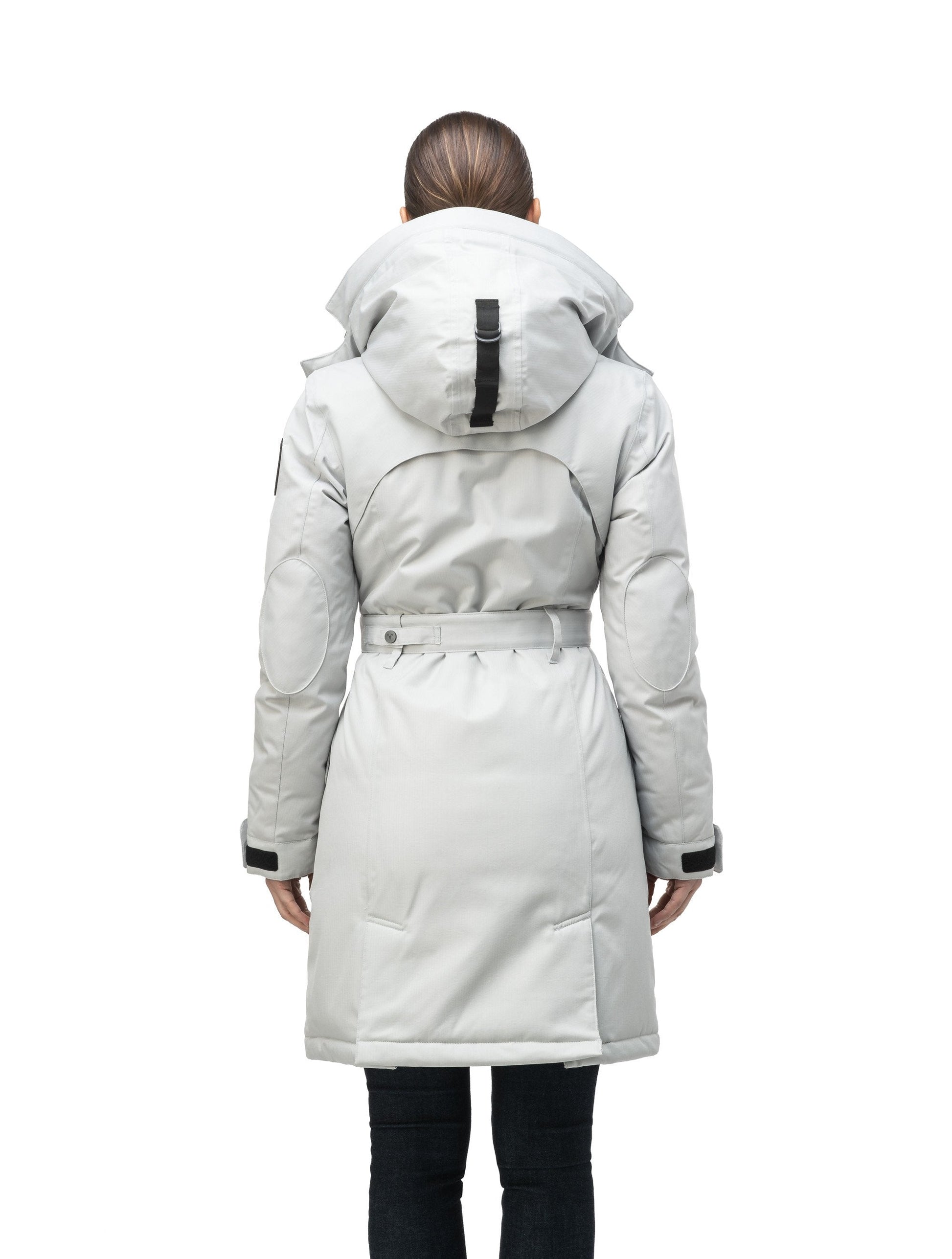 Women's down filled double breasted peacoat with a belted waist in CH Light Grey