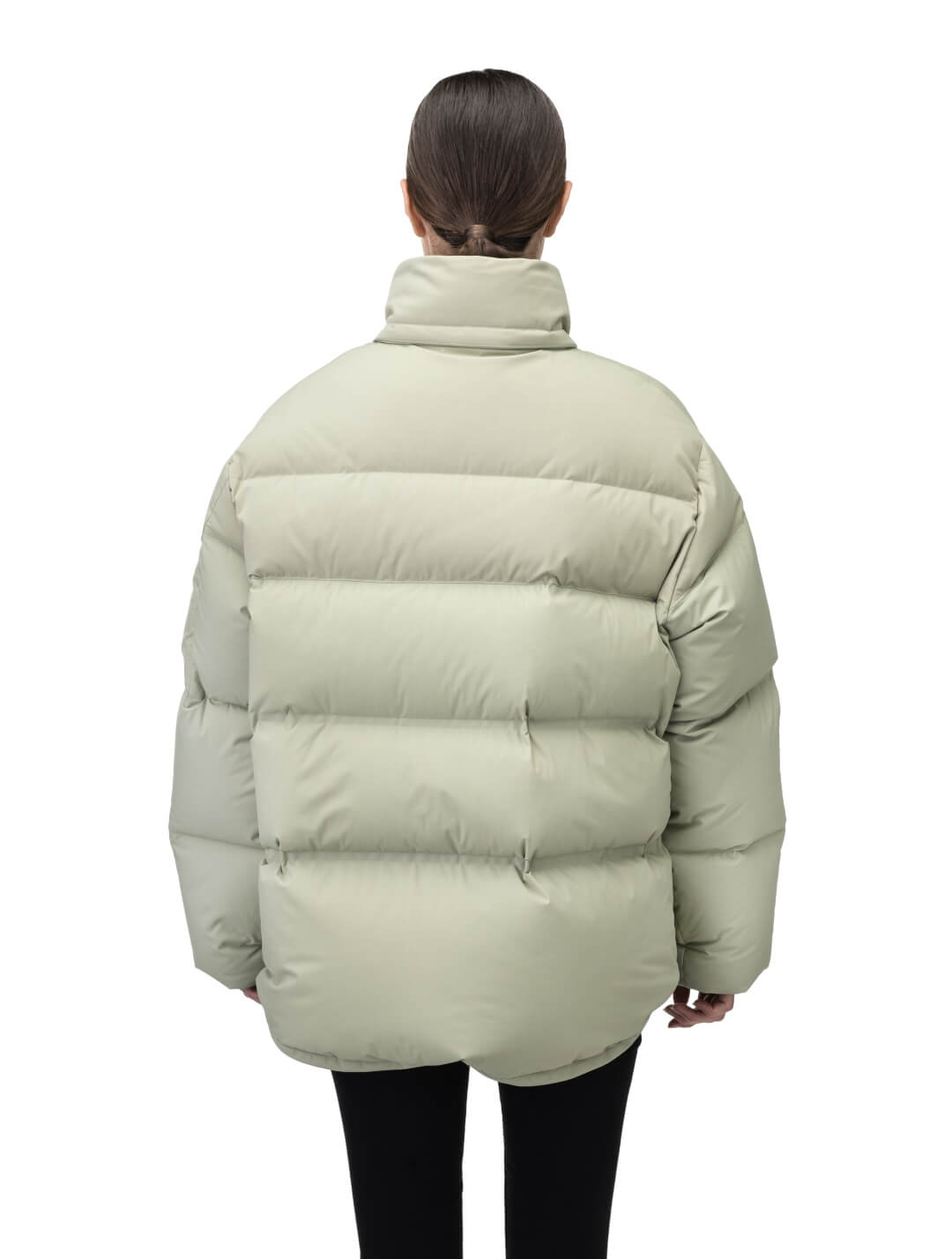 Una Ladies Performance Puffer in hip length, Technical Taffeta and Durable Stretch Ripstop fabrication, Premium Canadian White Duck Down insulation, removable down filled hood, centre front two-way zipper, and side-entry pockets at waist, in Tea