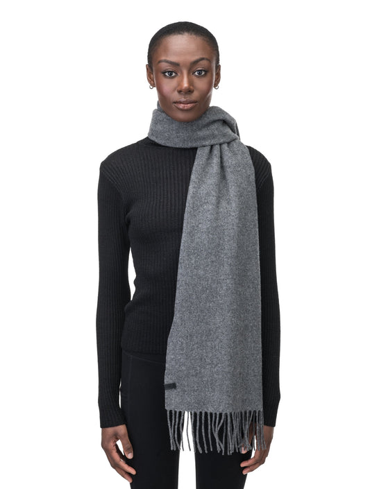 Vera Unisex Wool Scarf in a long length, fringe ends, in Dk Grey