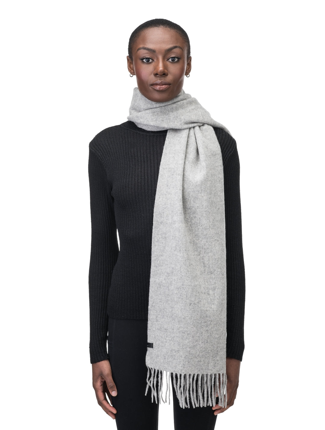 Vera Unisex Wool Scarf in a long length, fringe ends, in Light Grey