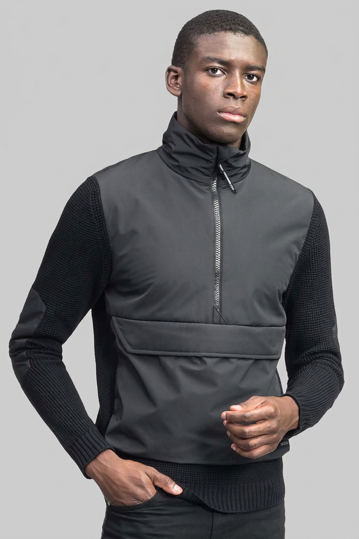Wai Men's Half Zip Hybrid Sweater - Black