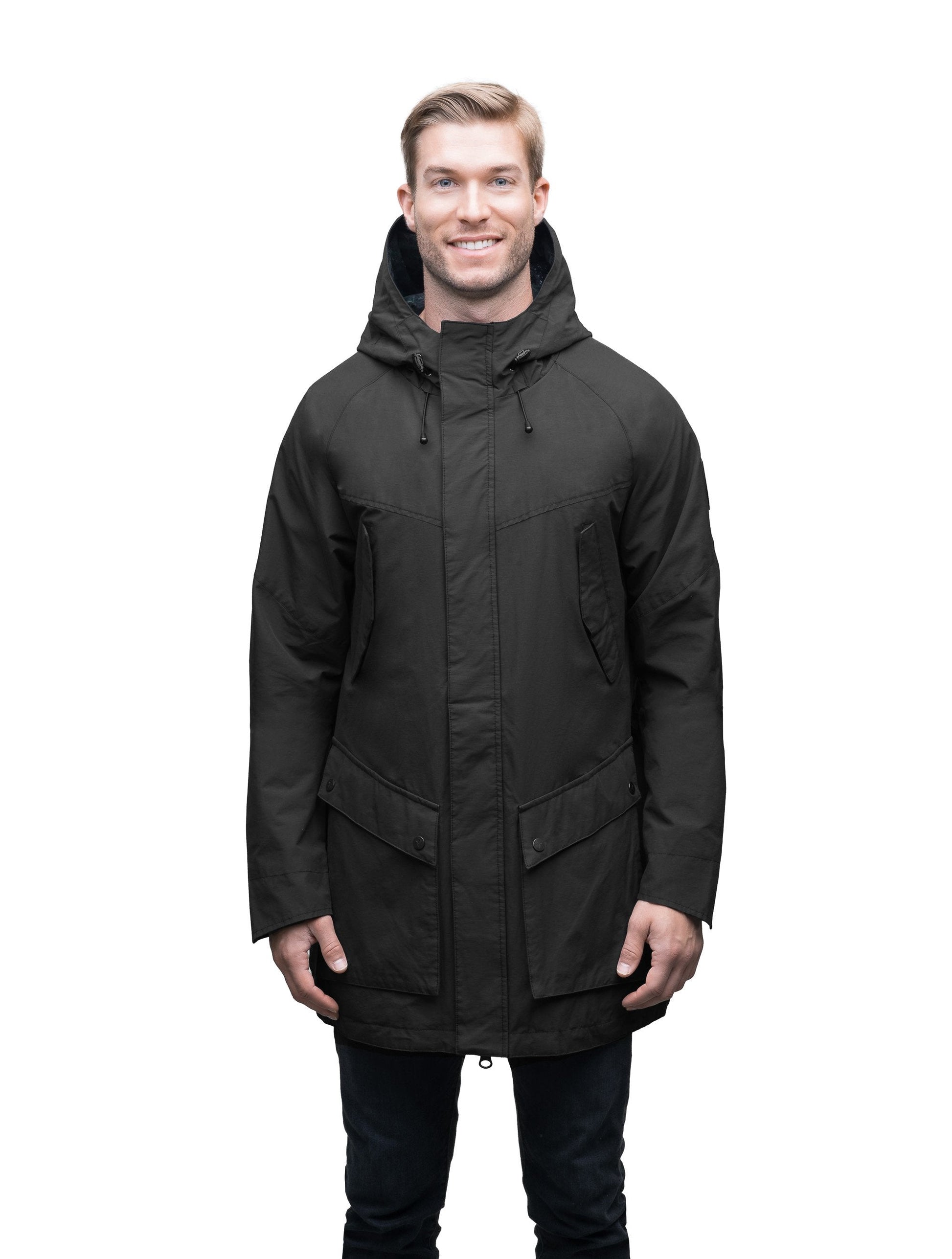 Men's hooded rain coat with hood in Black