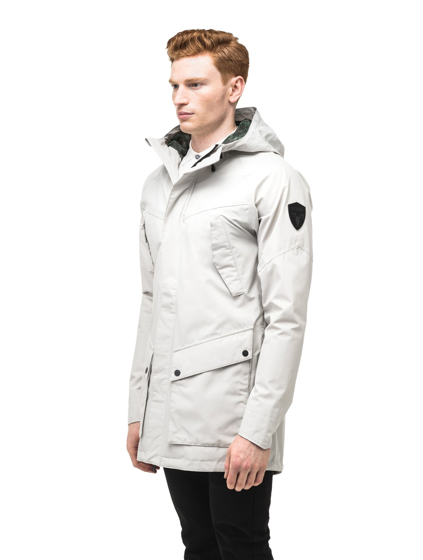 Men's hooded rain coat with hood in Light Grey