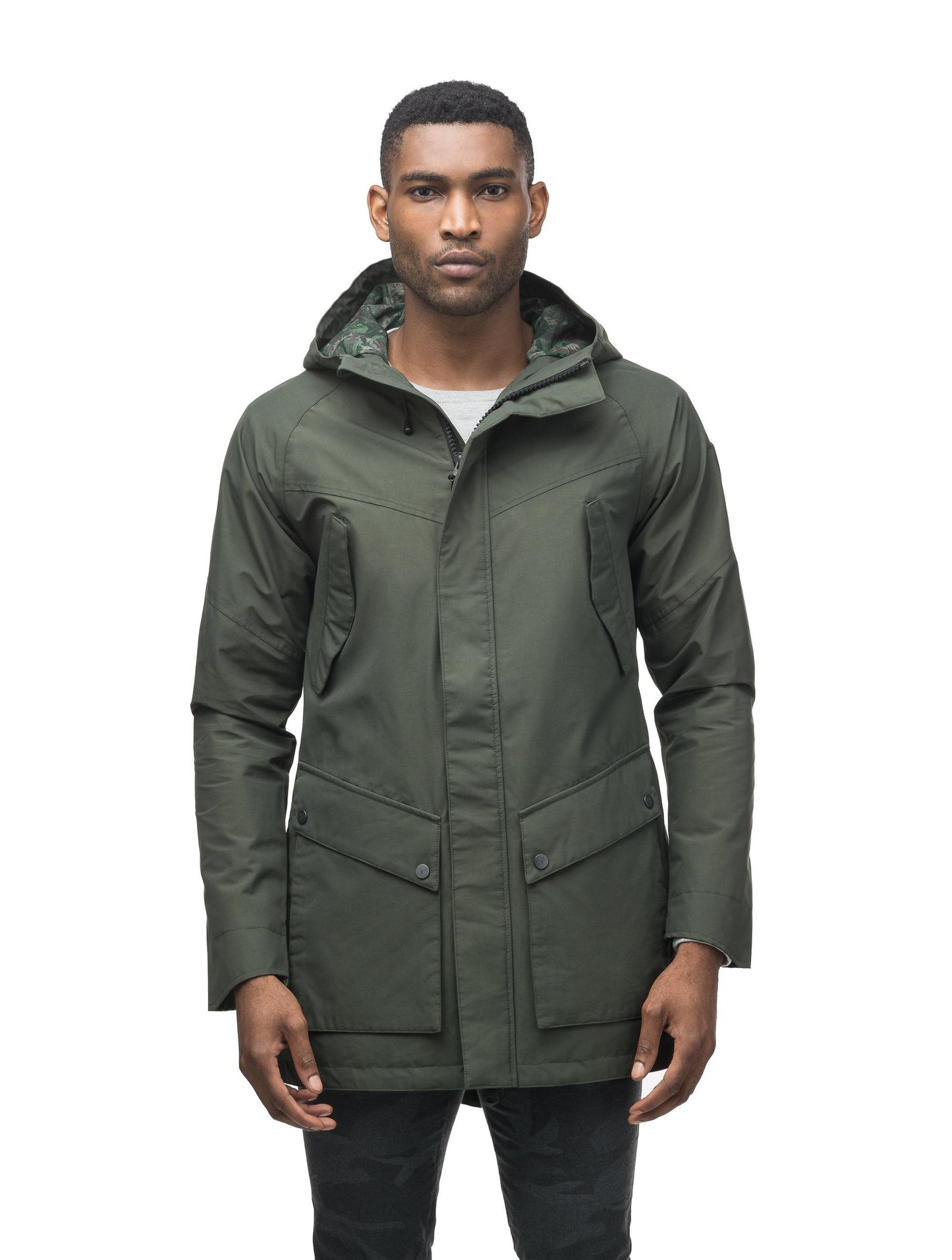 Men's hooded rain coat with hood in Dark Forest