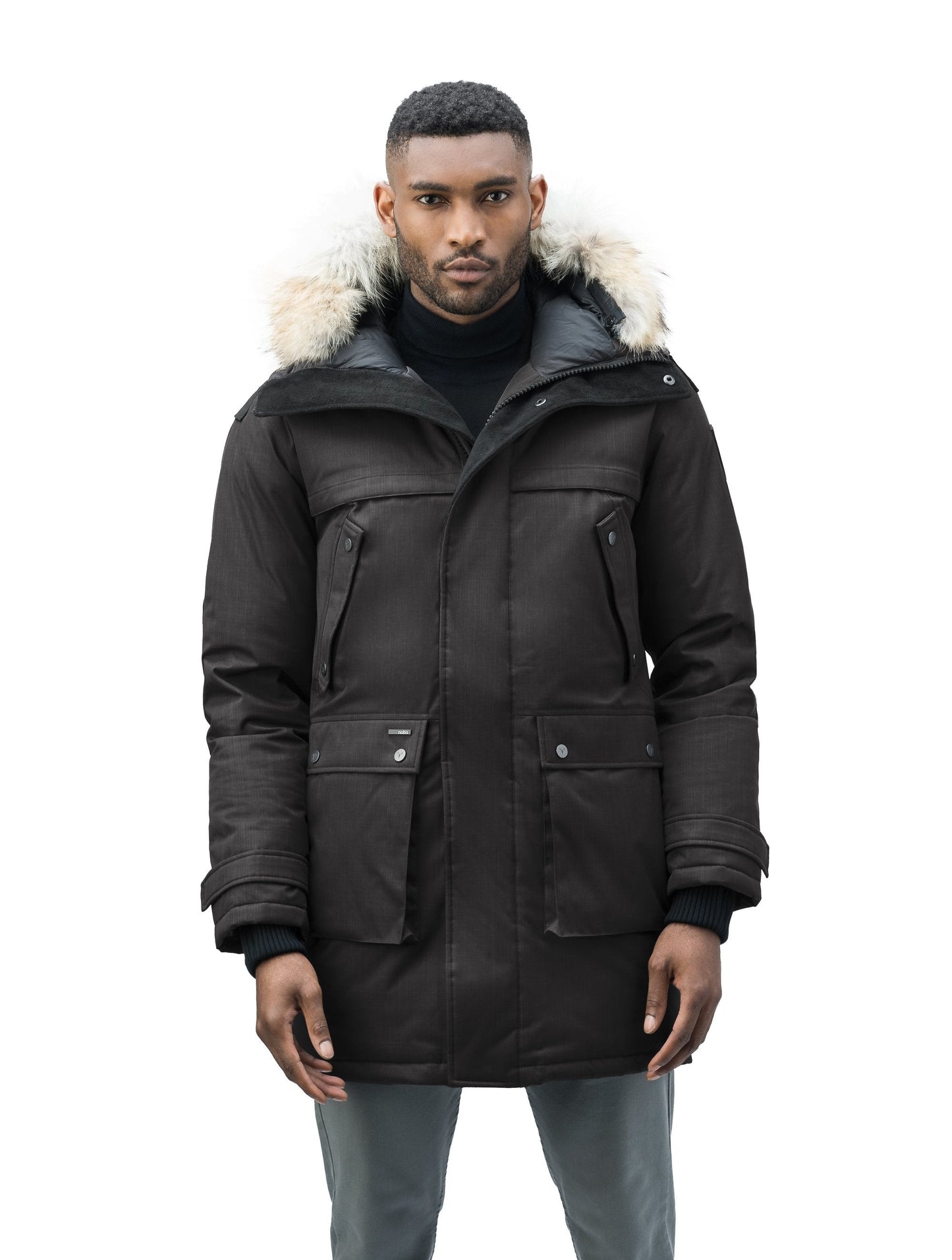 Men's Best Selling Parka the Yatesy is a down filled jacket with a zipper closure and magnetic placket in CH Black