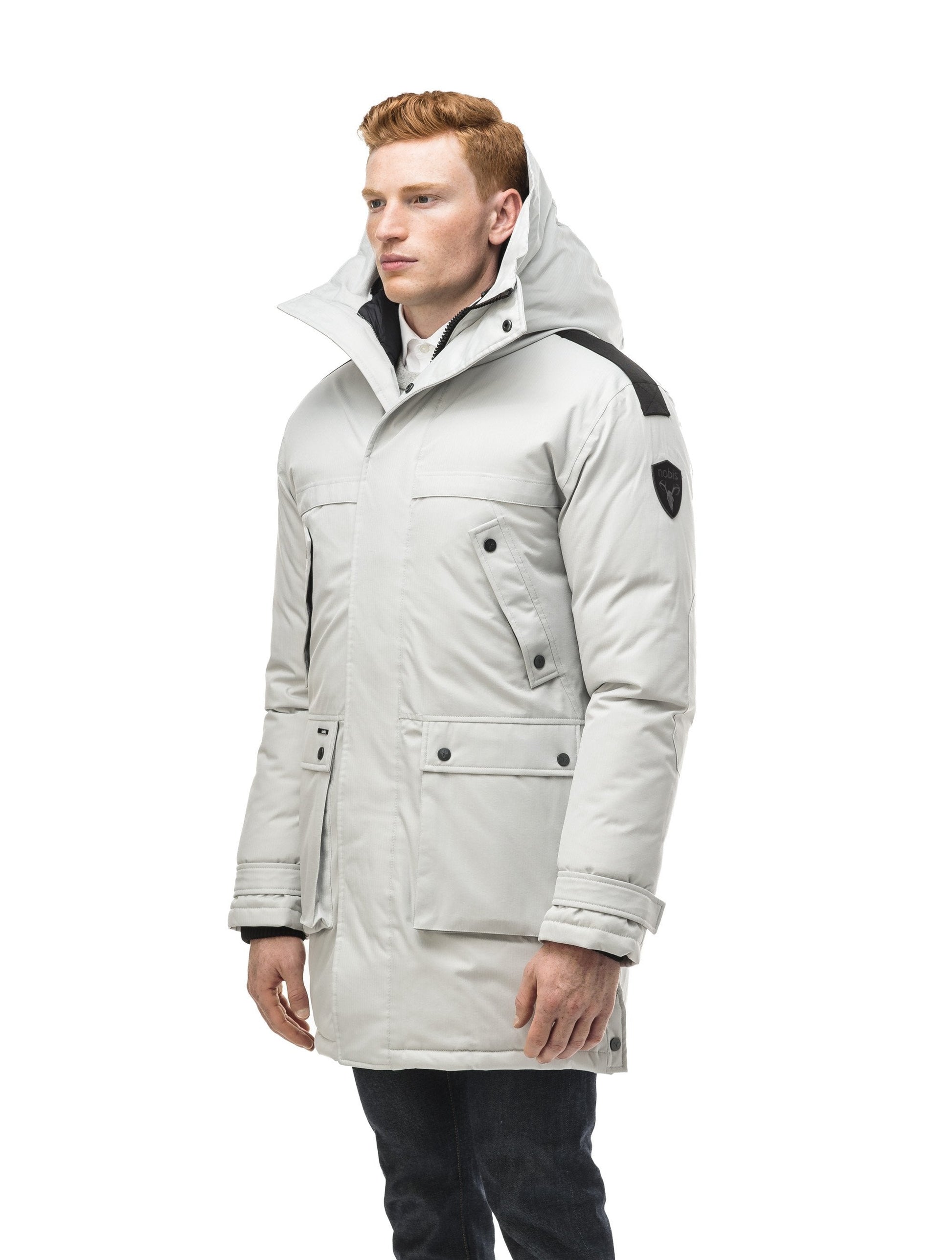 Men's Best Selling Parka the Yatesy is a down filled jacket with a zipper closure and magnetic placket in CH Light Grey