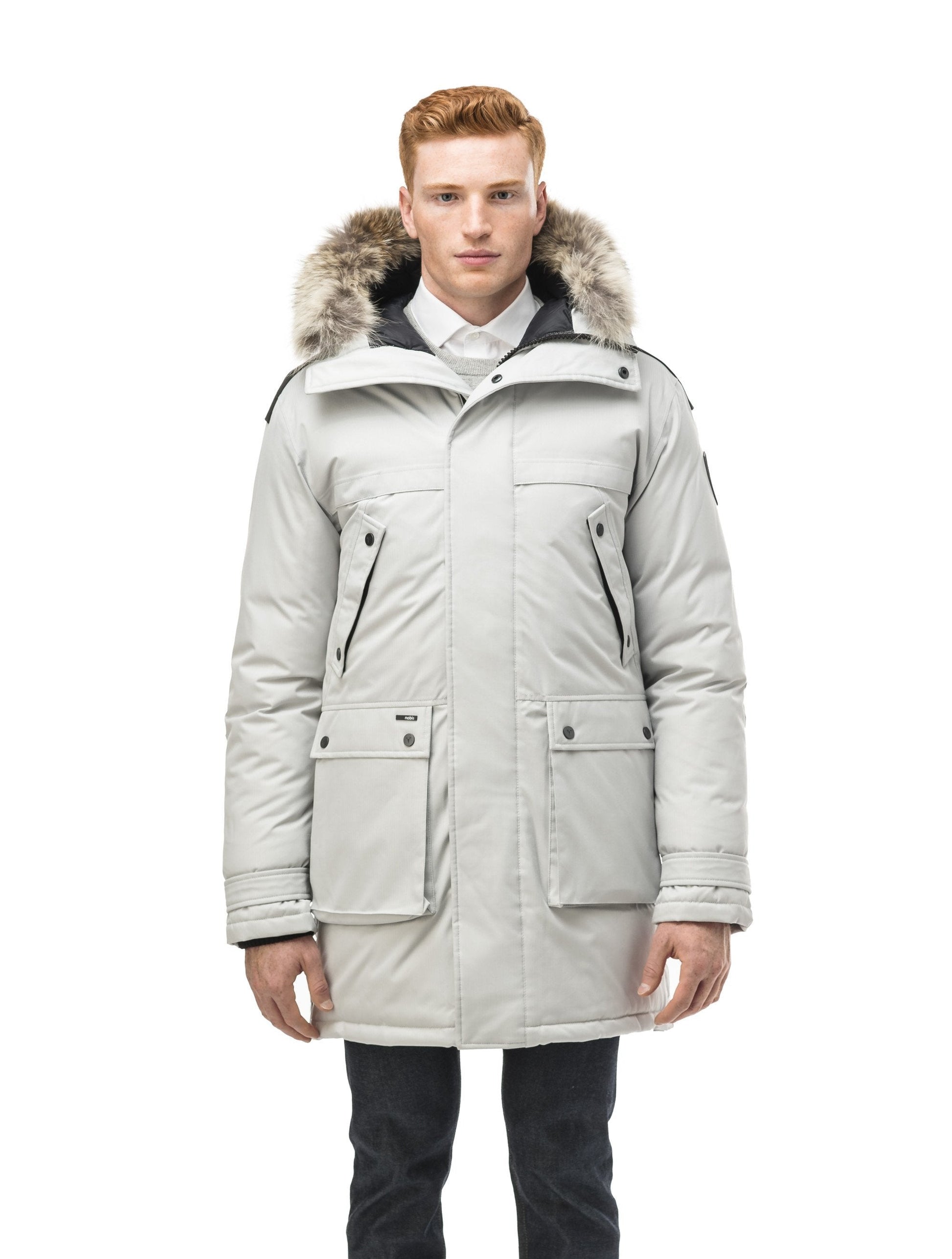 Men's Best Selling Parka the Yatesy is a down filled jacket with a zipper closure and magnetic placket in CH Light Grey