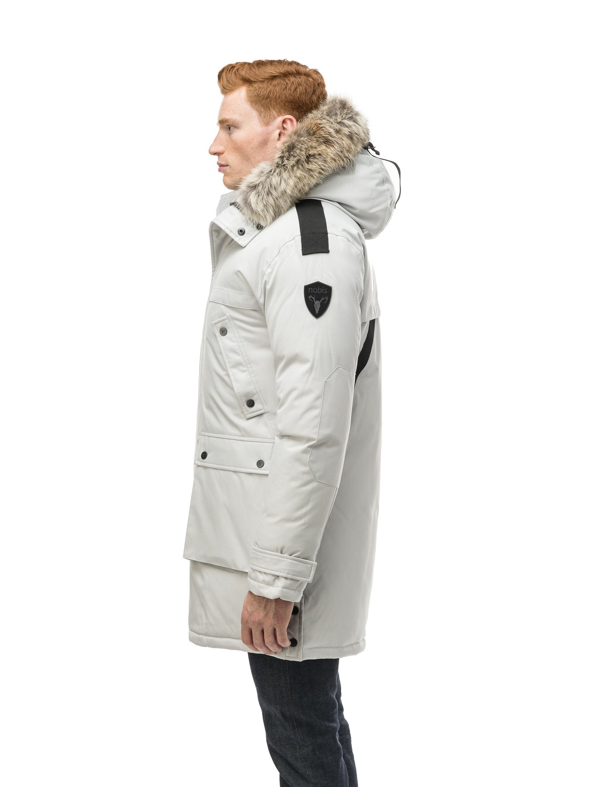 Men's Best Selling Parka the Yatesy is a down filled jacket with a zipper closure and magnetic placket in CH Light Grey