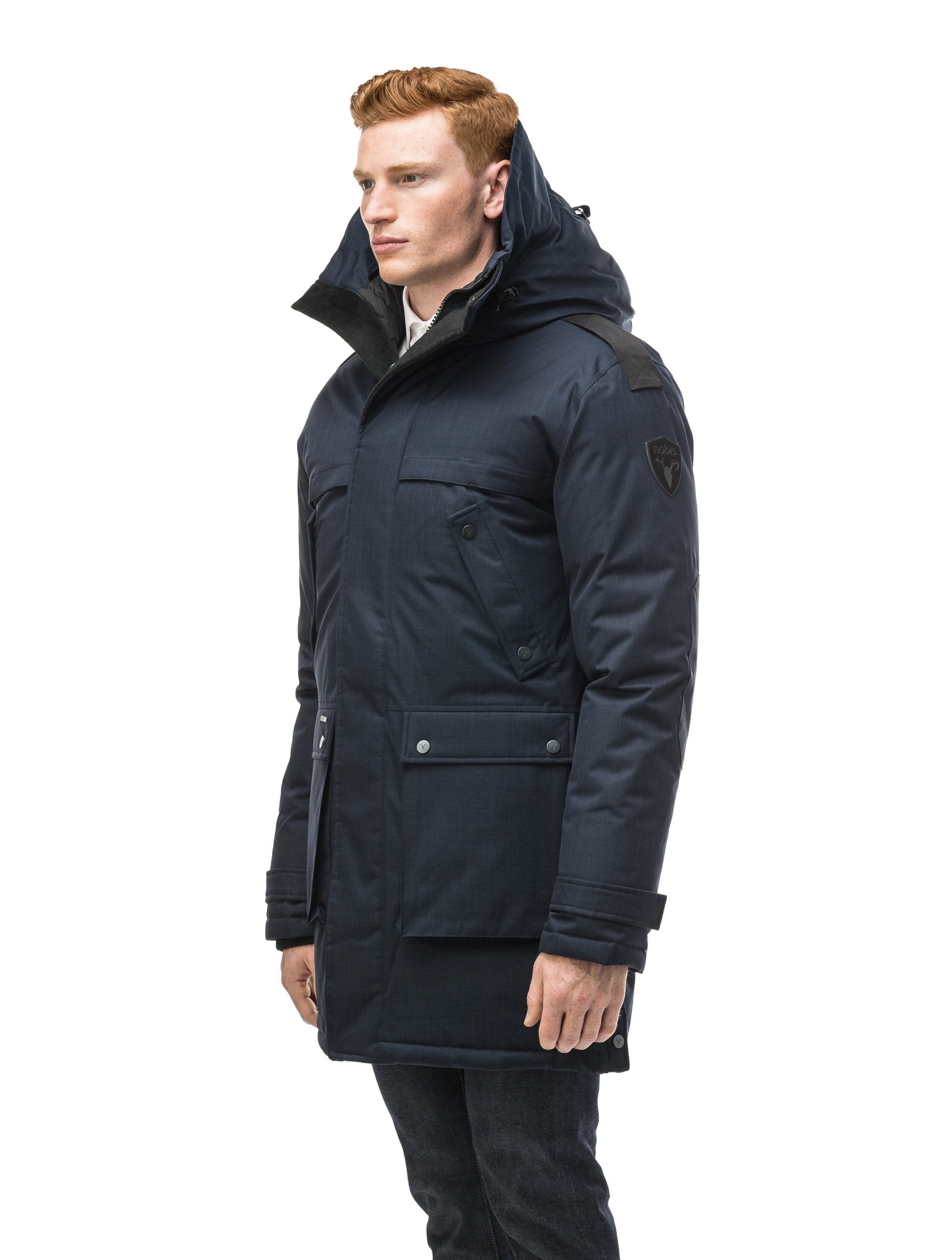 Men's Best Selling Parka the Yatesy is a down filled jacket with a zipper closure and magnetic placket in CH Navy