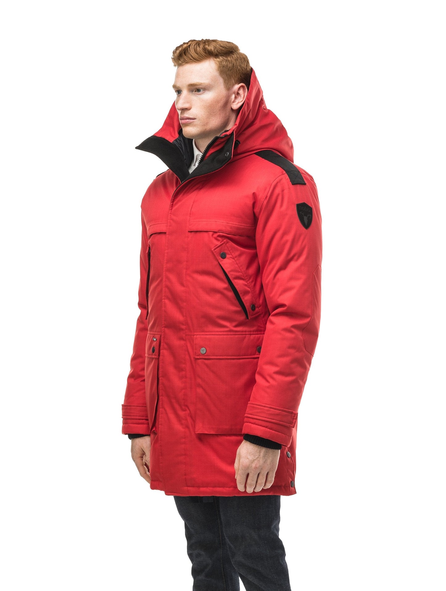 Men's Best Selling Parka the Yatesy is a down filled jacket with a zipper closure and magnetic placket in CH Red