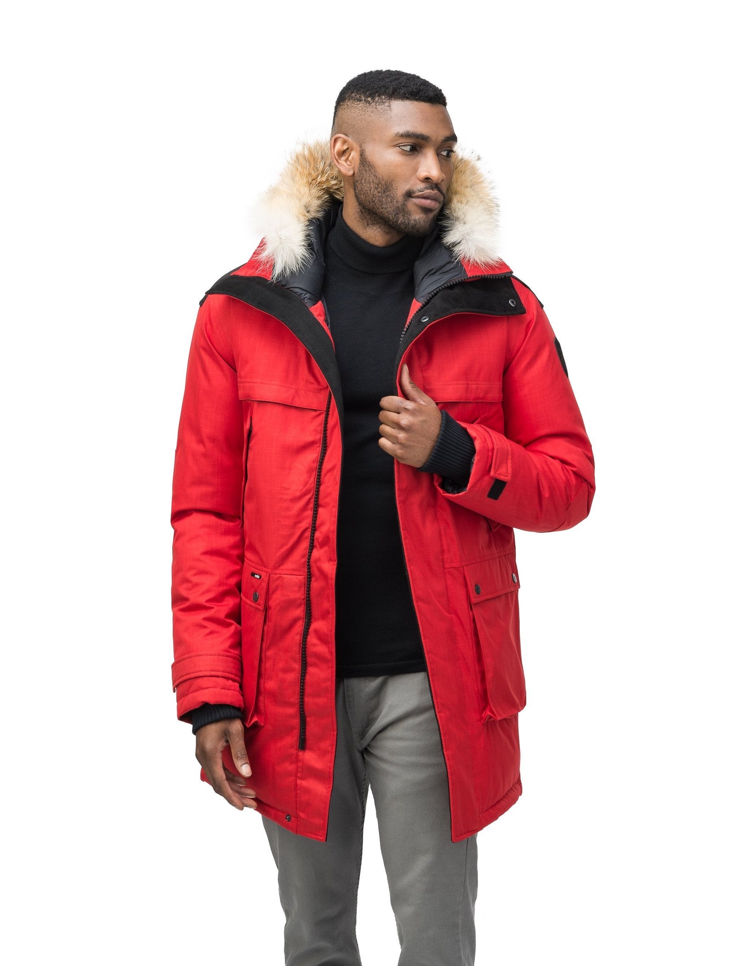 Men's Best Selling Parka the Yatesy is a down filled jacket with a zipper closure and magnetic placket in CH Red