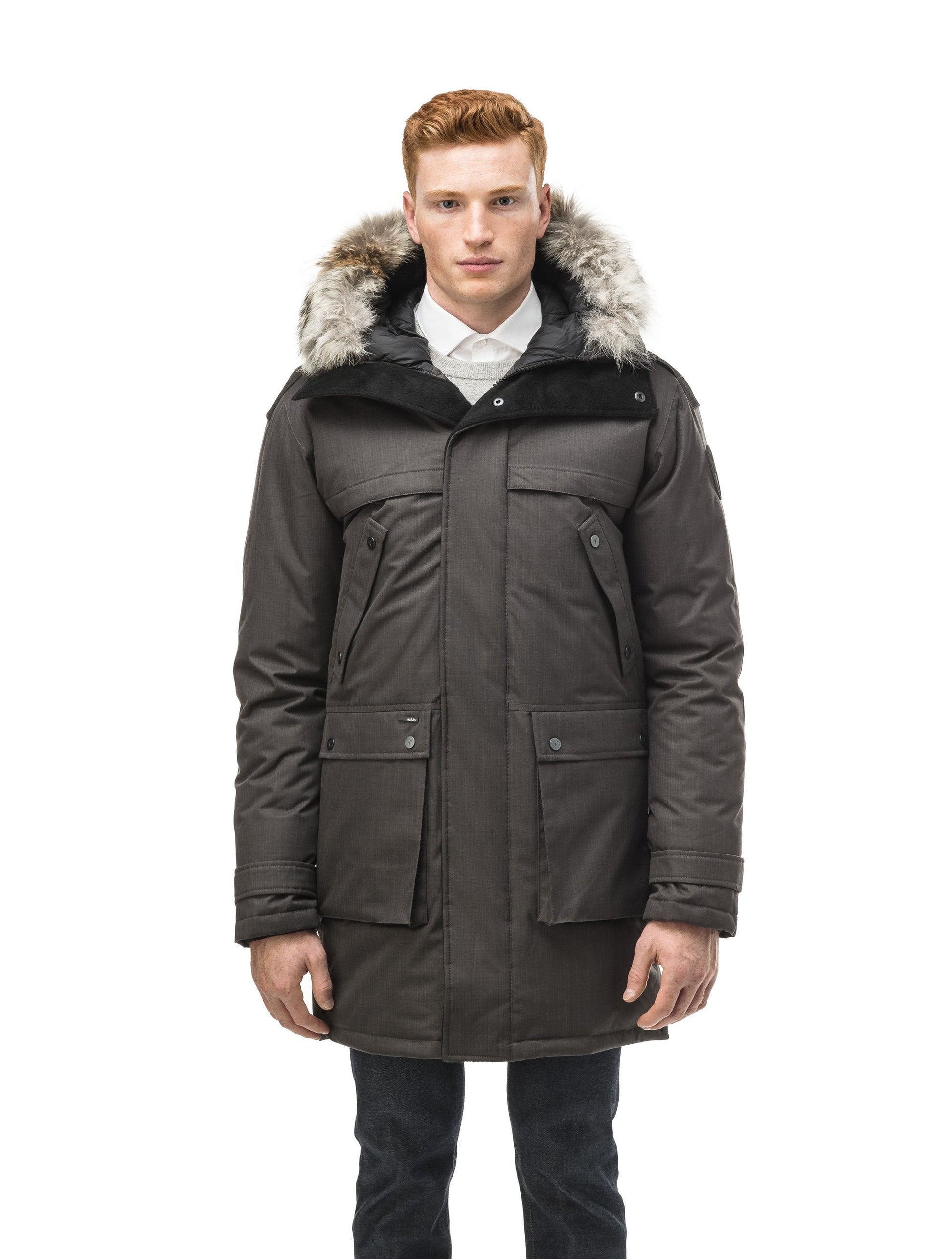 Men's Best Selling Parka the Yatesy is a down filled jacket with a zipper closure and magnetic placket in CH Steel Grey