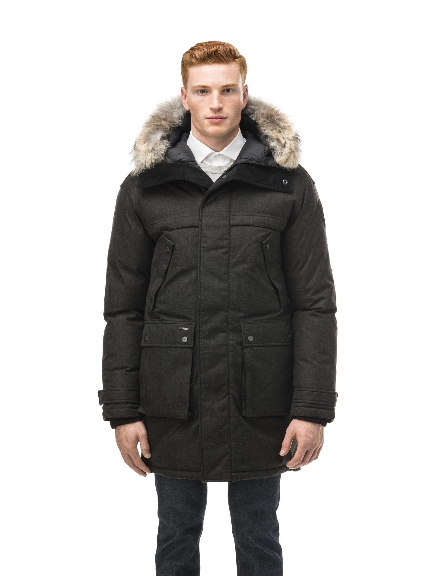 Men's Best Selling Parka the Yatesy is a down filled jacket with a zipper closure and magnetic placket in H. Black