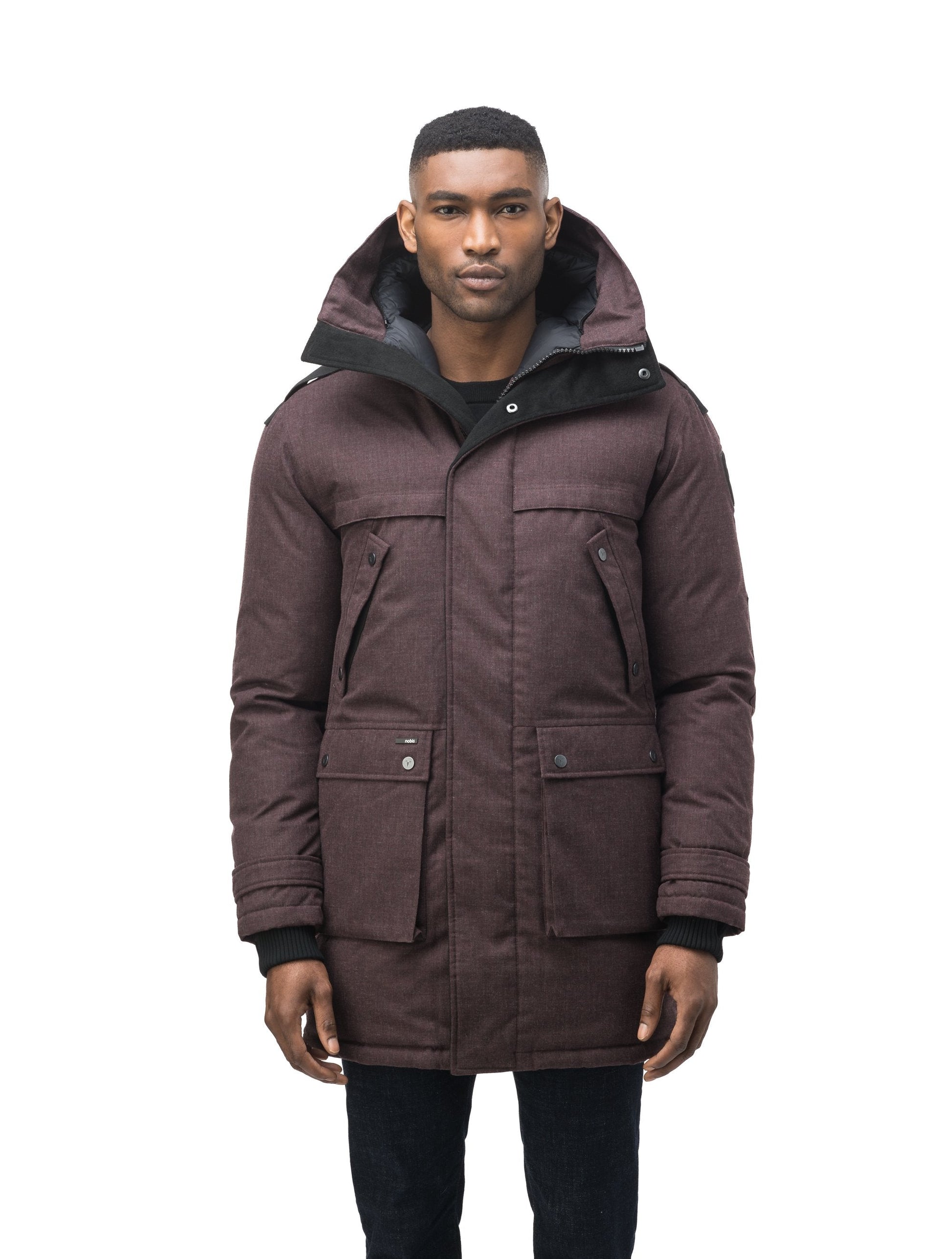 Men's Best Selling Parka the Yatesy is a down filled jacket with a zipper closure and magnetic placket in H. Burgundy