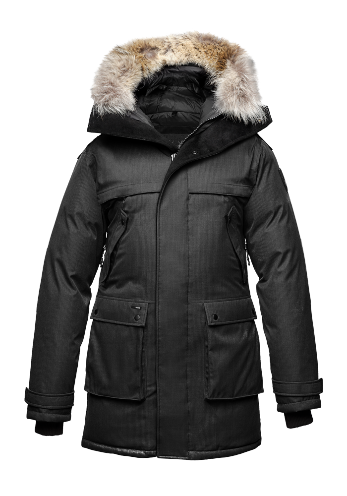 Men's Best Selling Parka the Yatesy is a down filled jacket with a zipper closure and magnetic placket in H. Black