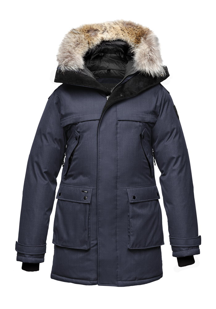 Men's Best Selling Parka the Yatesy is a down filled jacket with a zipper closure and magnetic placket in H. Navy