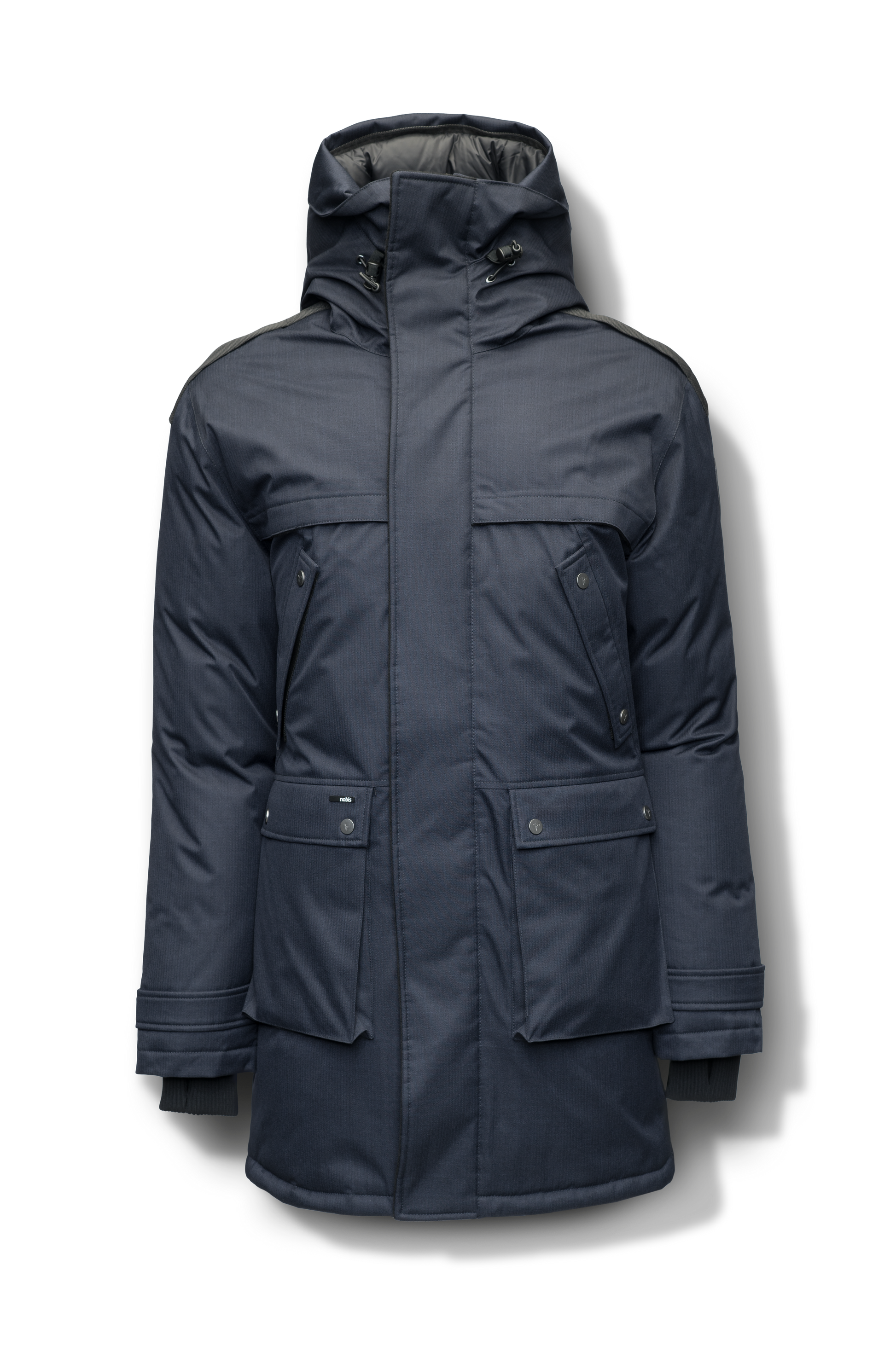 Men's Best Selling Parka the Yatesy is a down filled jacket with a zipper closure and magnetic placket in Navy