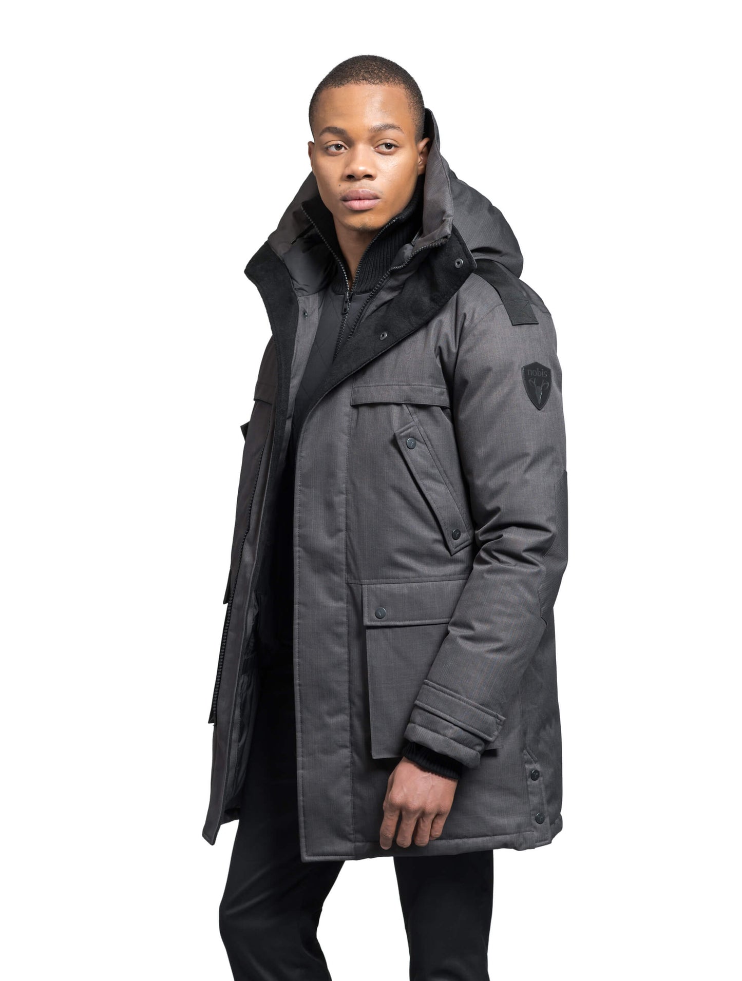 Men's Best Selling Parka the Yatesy is a down filled jacket with a zipper closure and magnetic placket in Steel Grey