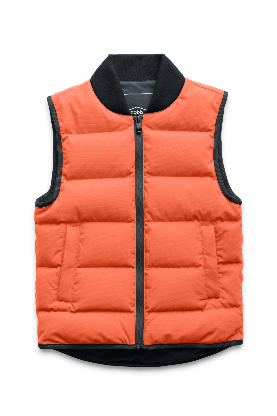 Little Pluto Kids Mid Layer Vest in hip length, Canadian duck down insulation, ribbed collar, two-way front zipper, and quilted body, in Terracotta