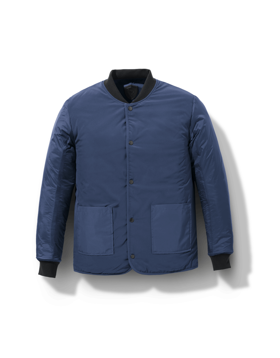 Speck Men's Tailored Mid Layer Jacket in hip length, Primaloft Gold Insulation Active+, diamond quilted body, rib knit collar and cuffs, snap buton front closure, and hidden side-entry zipper pockets at waist, in Blueprint