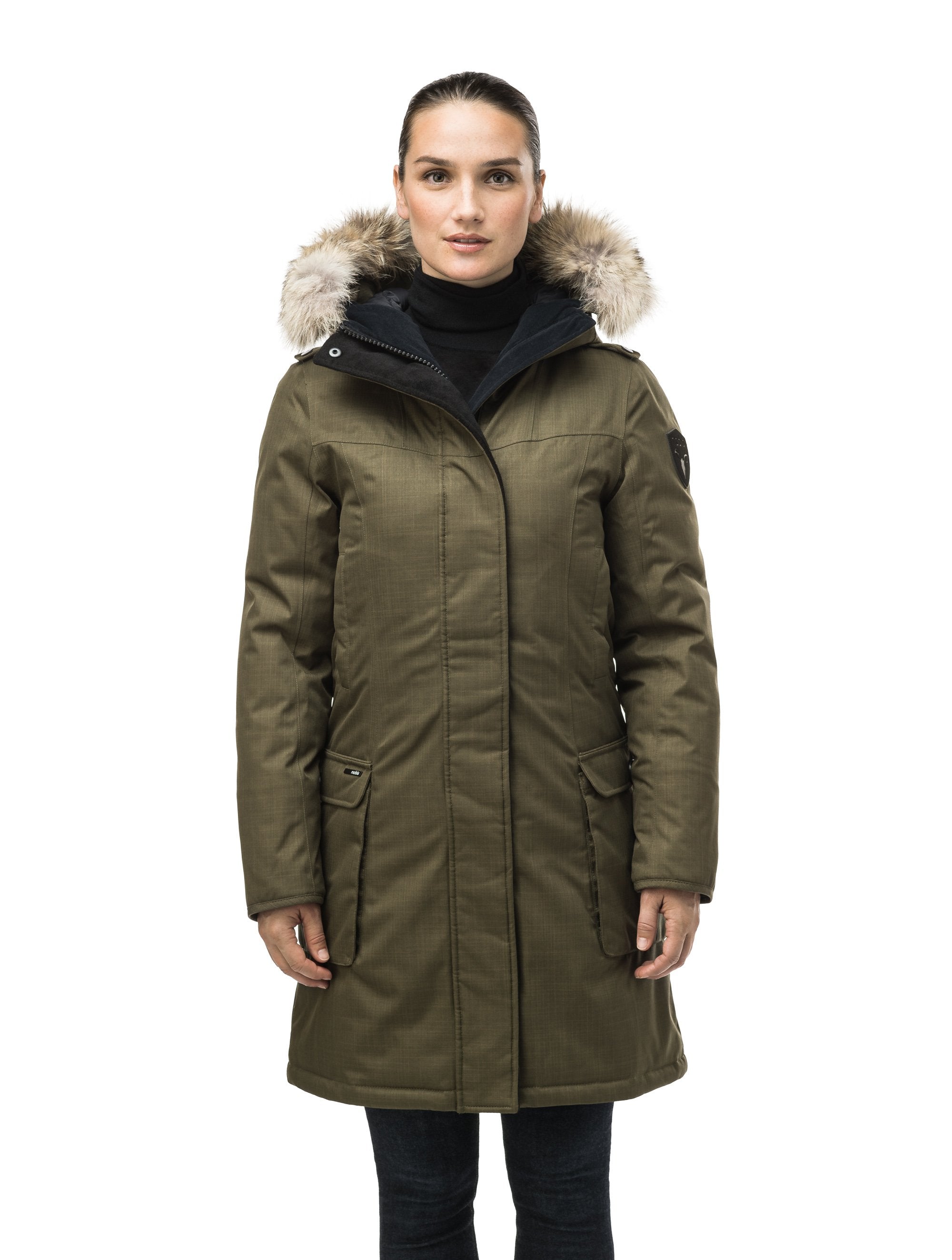 Ladies khaki best sale parka fur hood