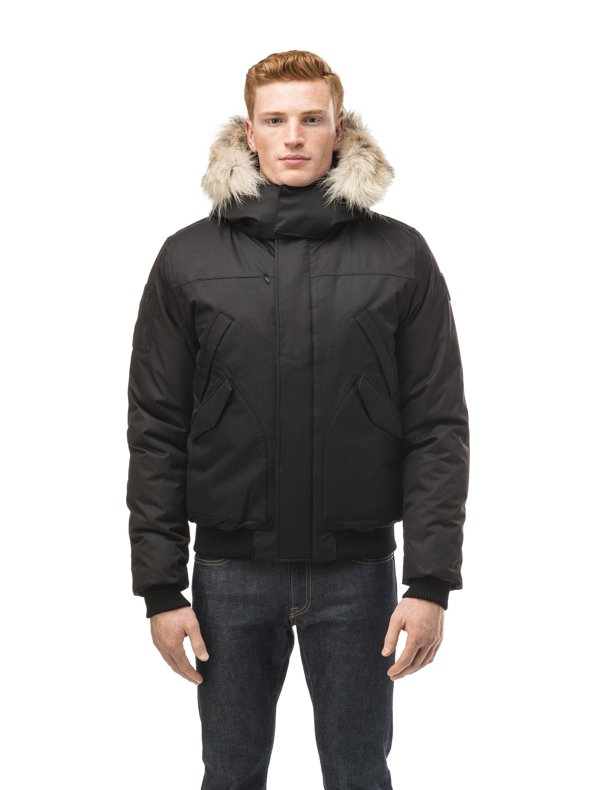 Mens black bomber discount jacket with fur hood