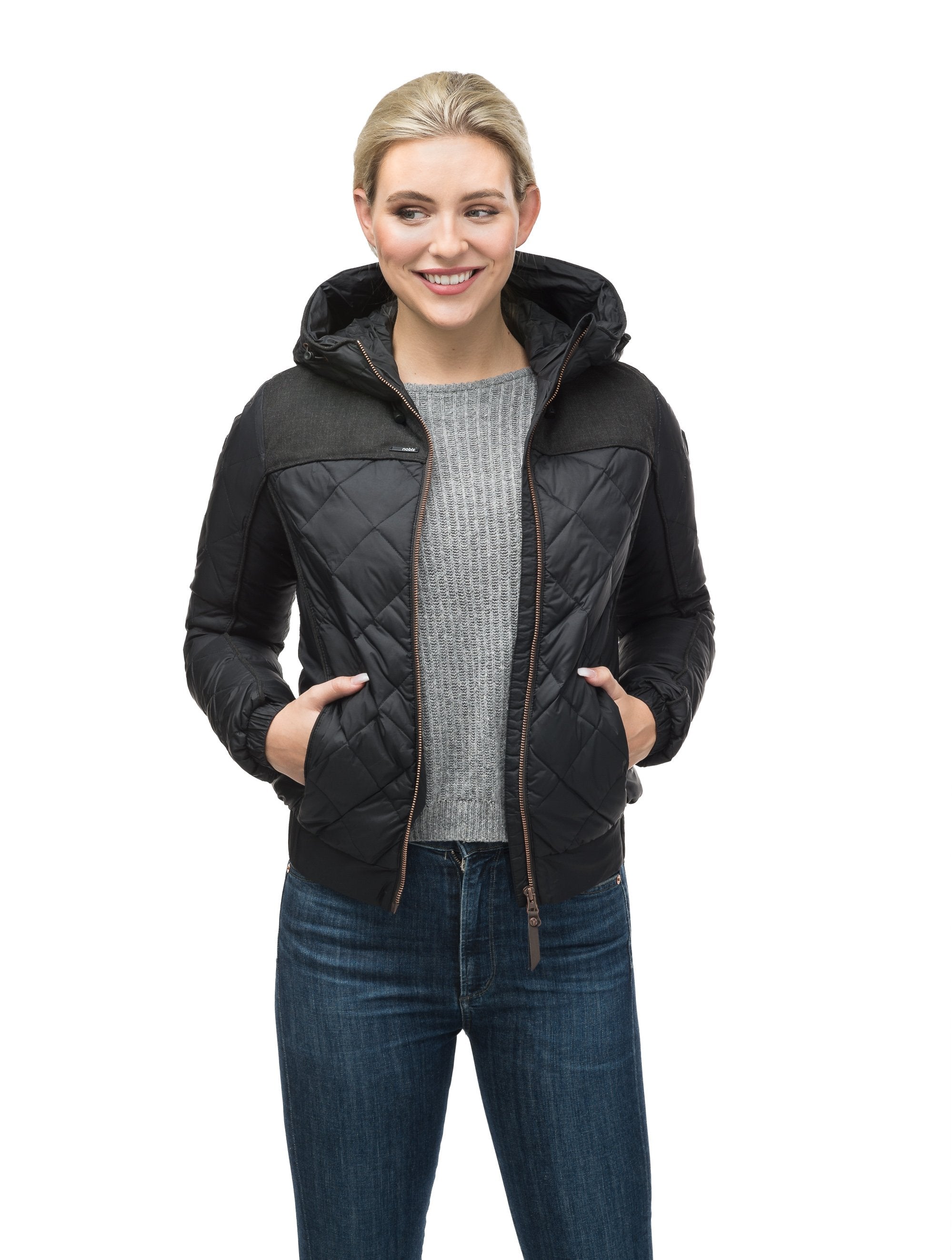 Women's nylon shop jacket with hood