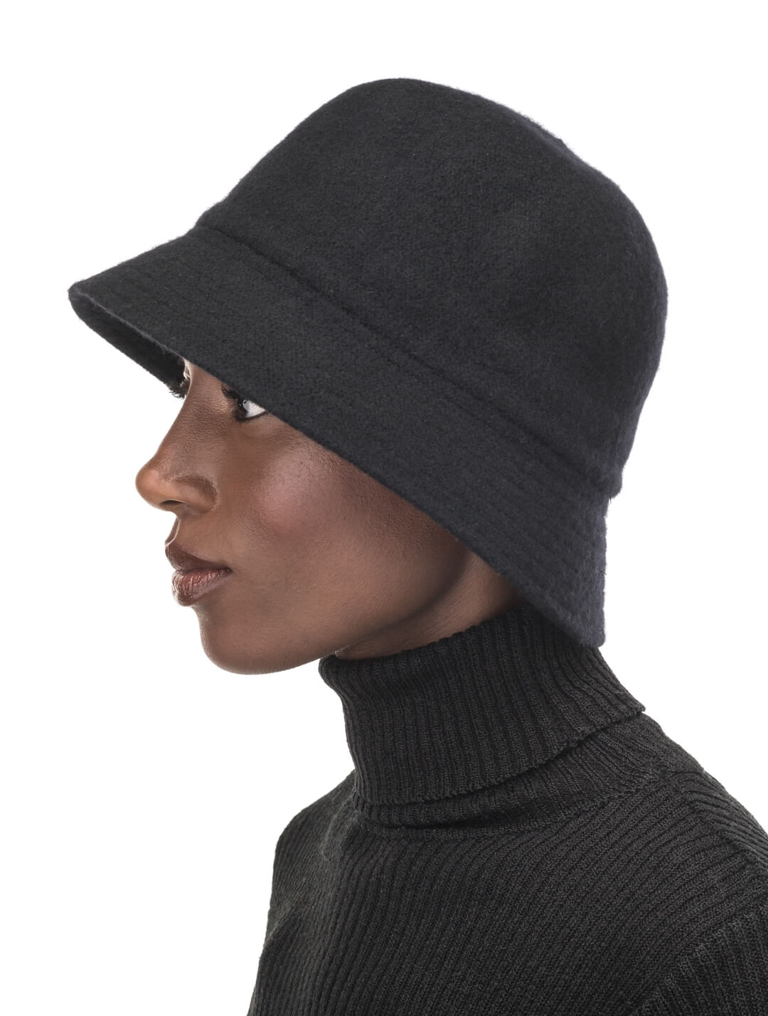 Jaylen Unisex Knit Moulded cloche bucket hat in brushed molded knit, mesh inner band, and trapunto stitching on brim, in Black