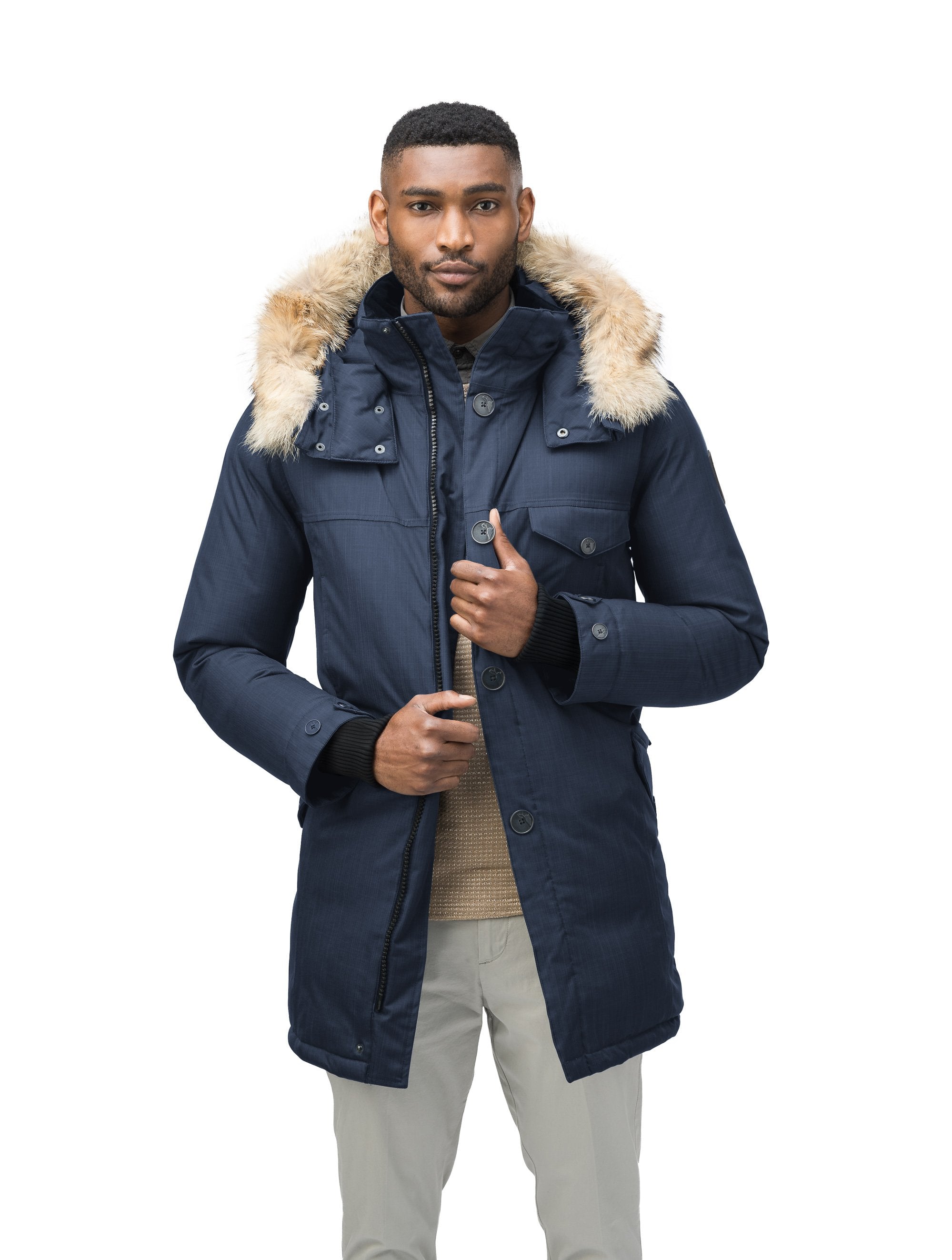 Mens knee store length parka