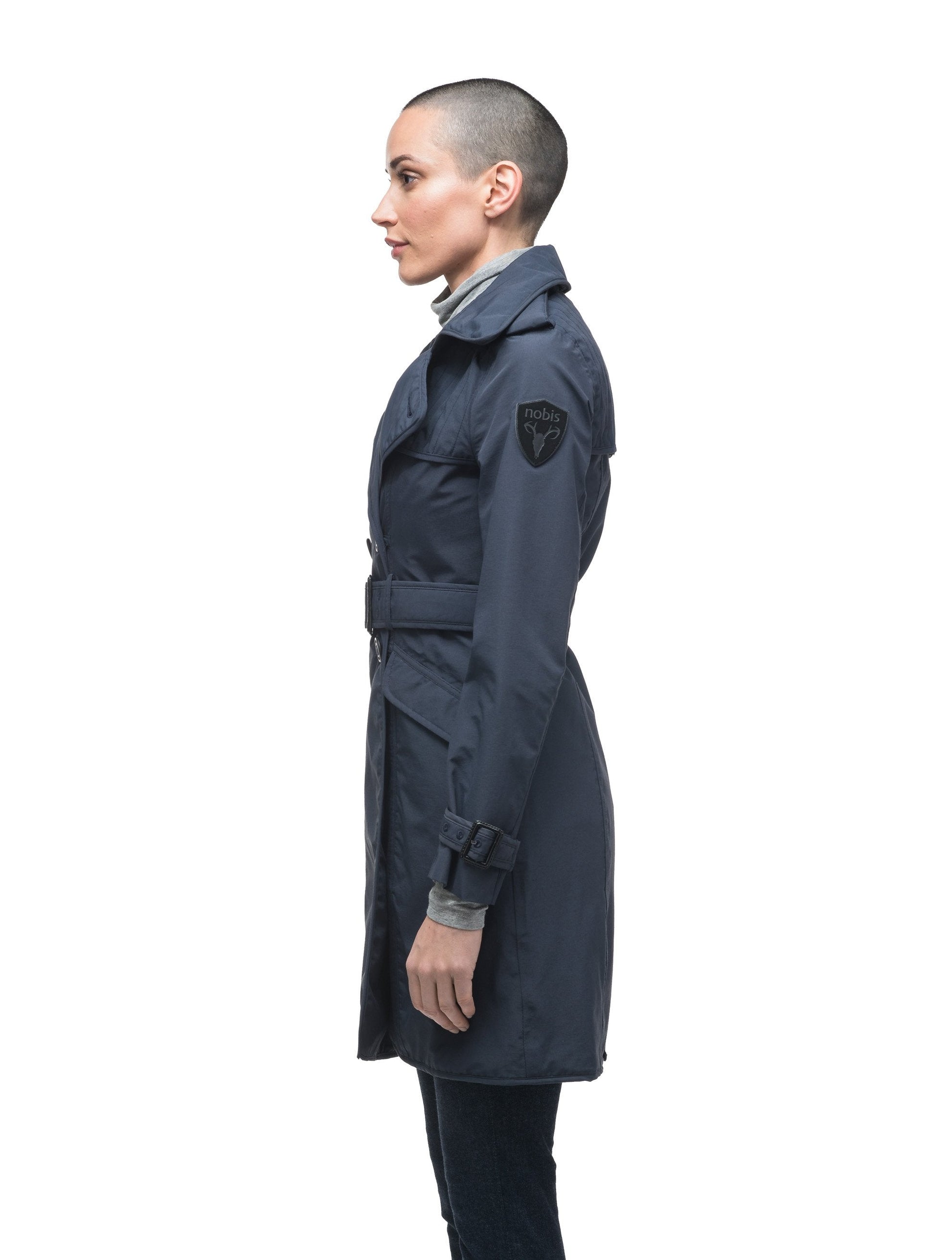 Women's classic trench coat that falls just above the knee in Navy