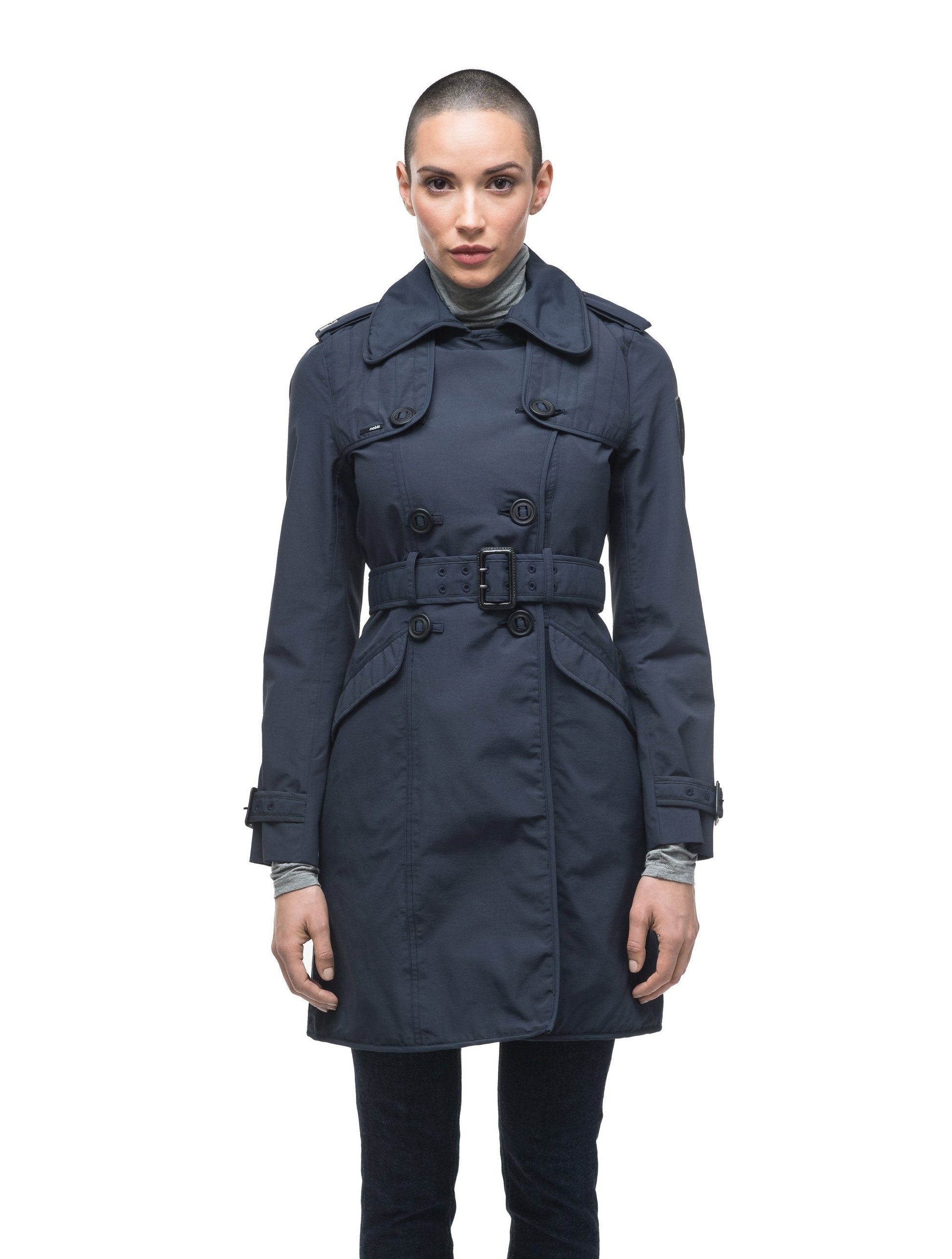 Women's classic trench coat that falls just above the knee in Navy