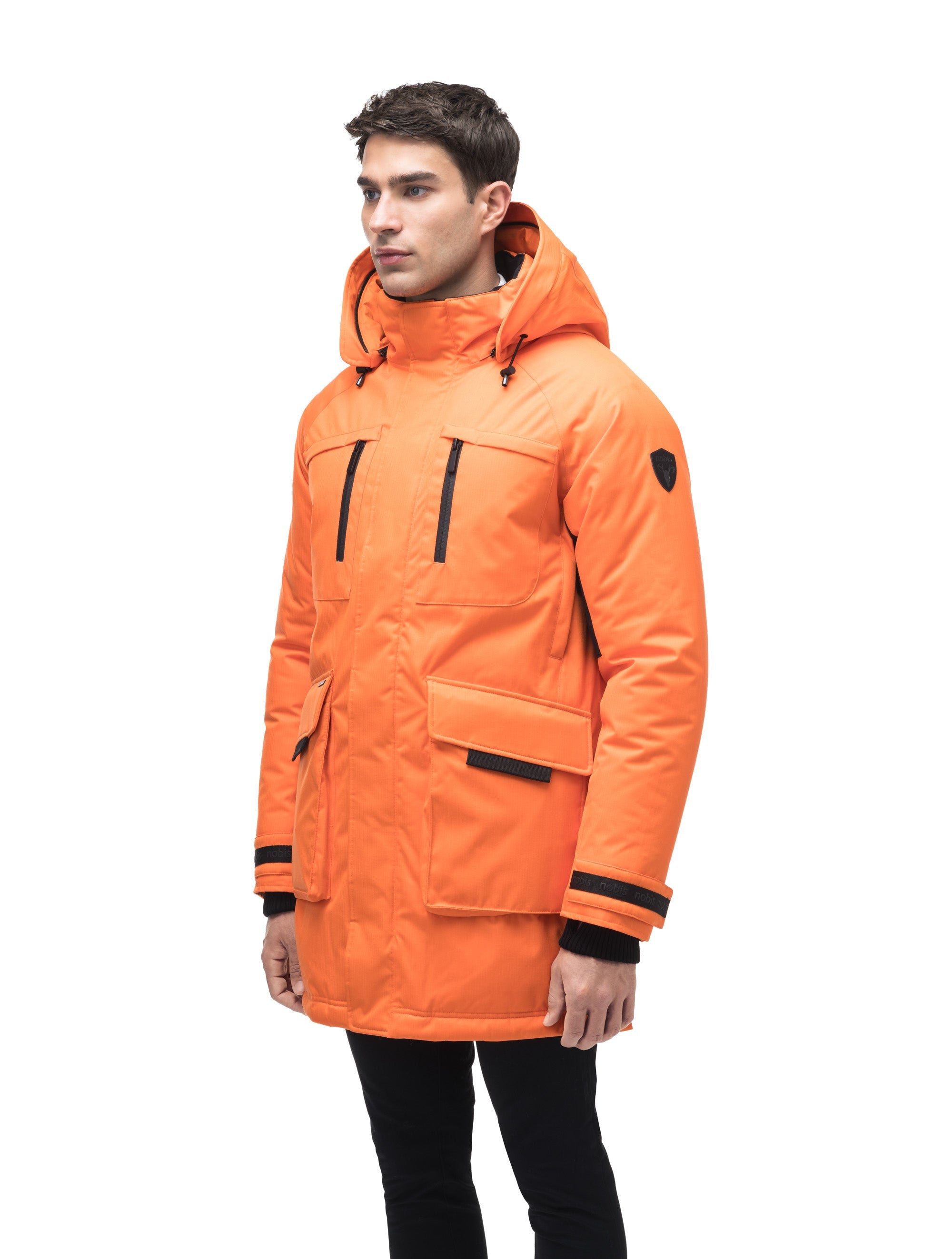 Mens orange parka 2024 with fur hood