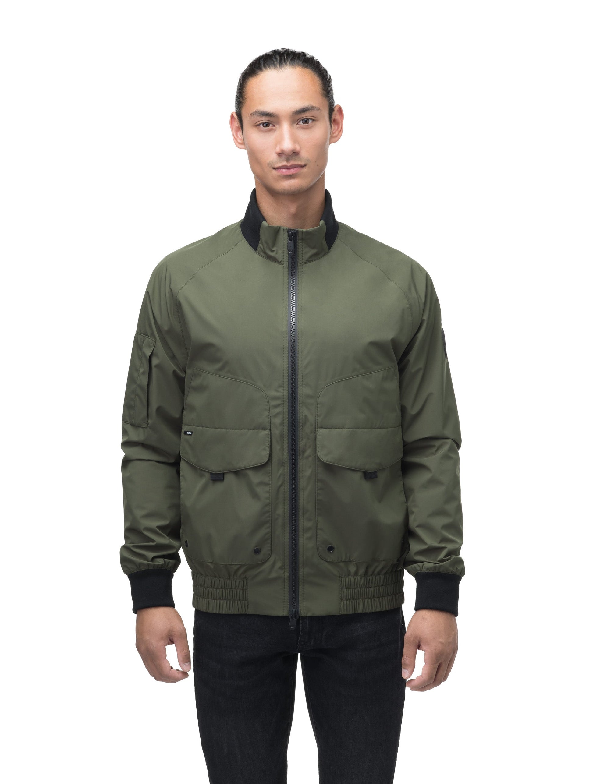 Men's hip length waterproof bomber jacket with 2-way zipper in Fatigue
