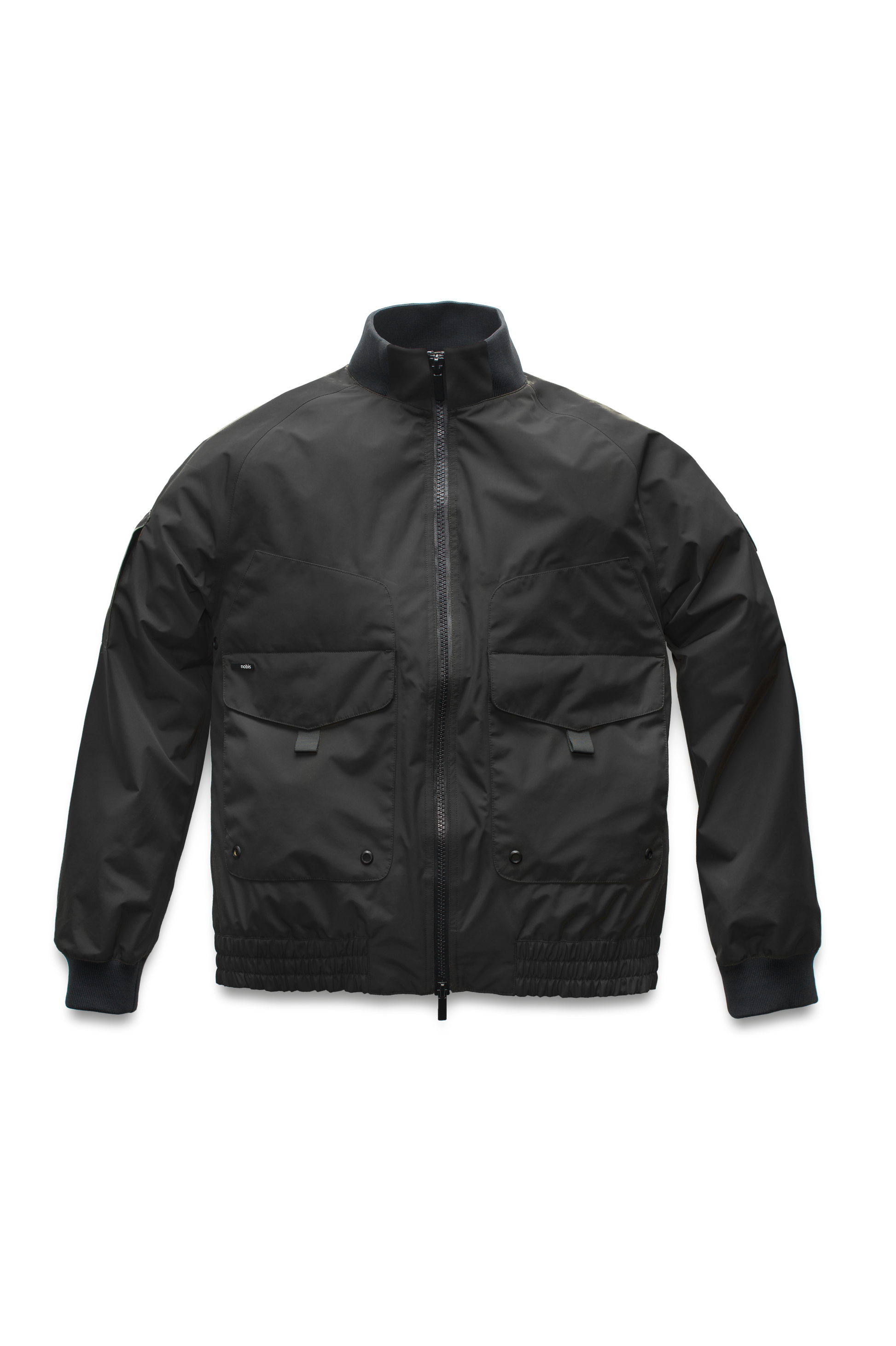 Men's hip length waterproof bomber jacket with 2-way zipper in Black