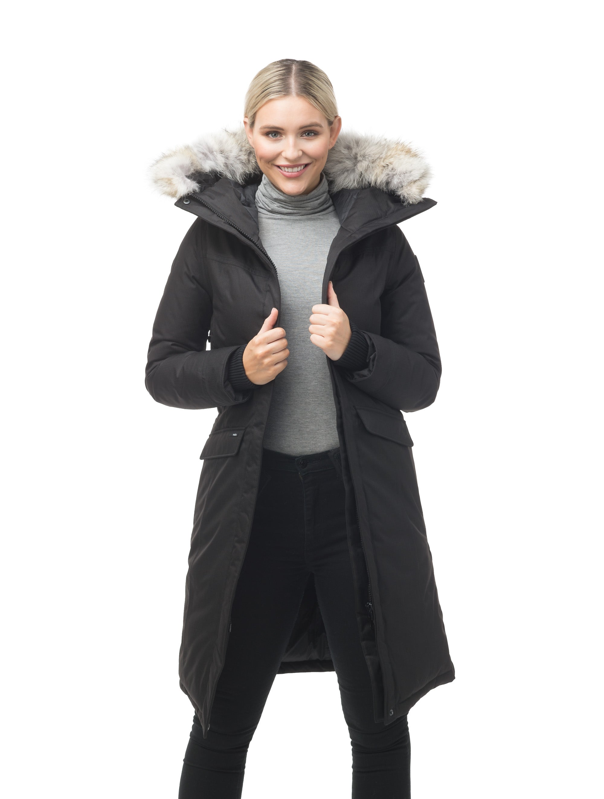 Womens long 2025 black parka