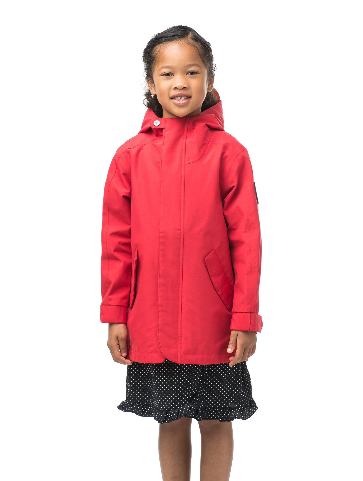 Kids' hip length raincoat with hood in Red
