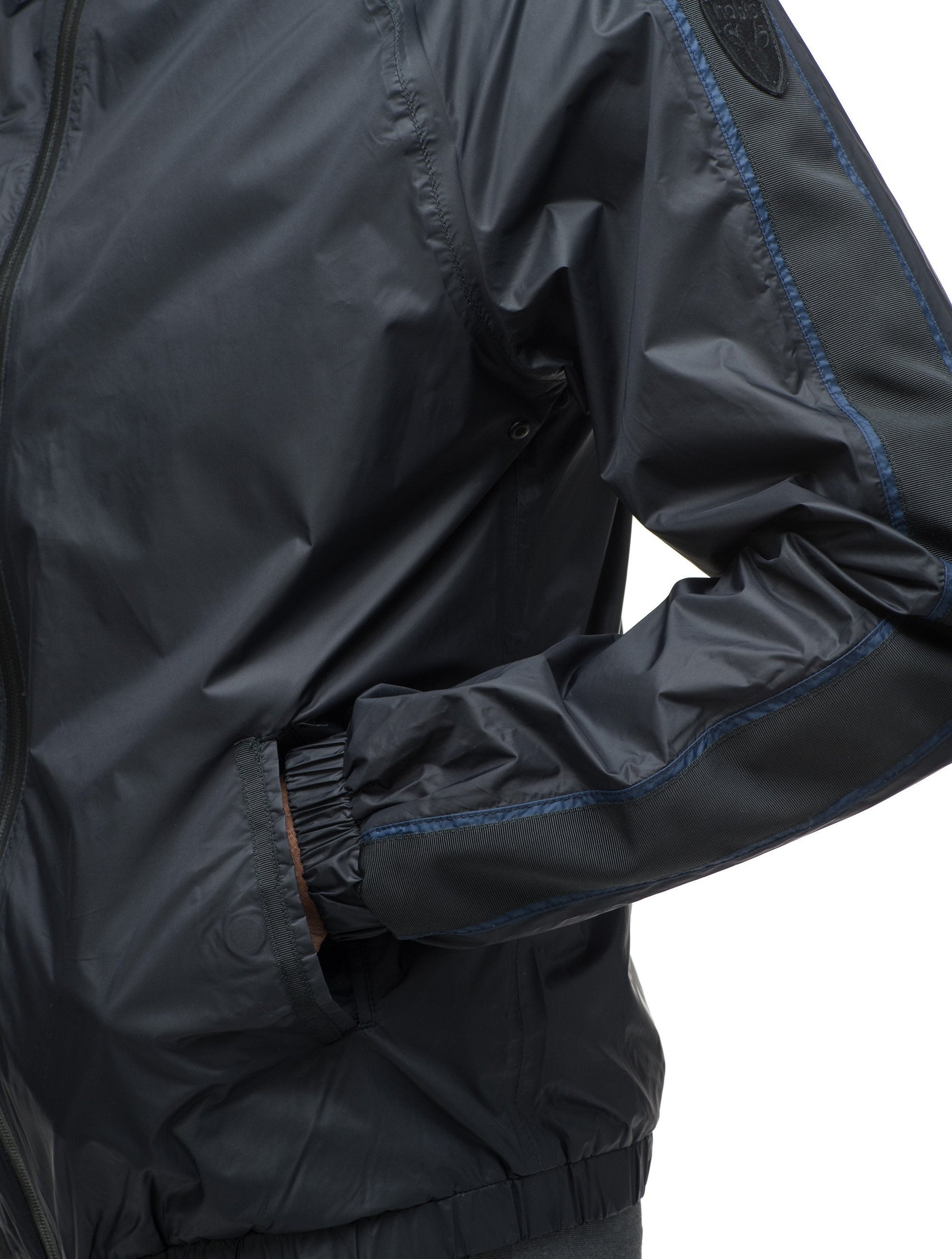 Men's waist length windbreaker with hood in Black