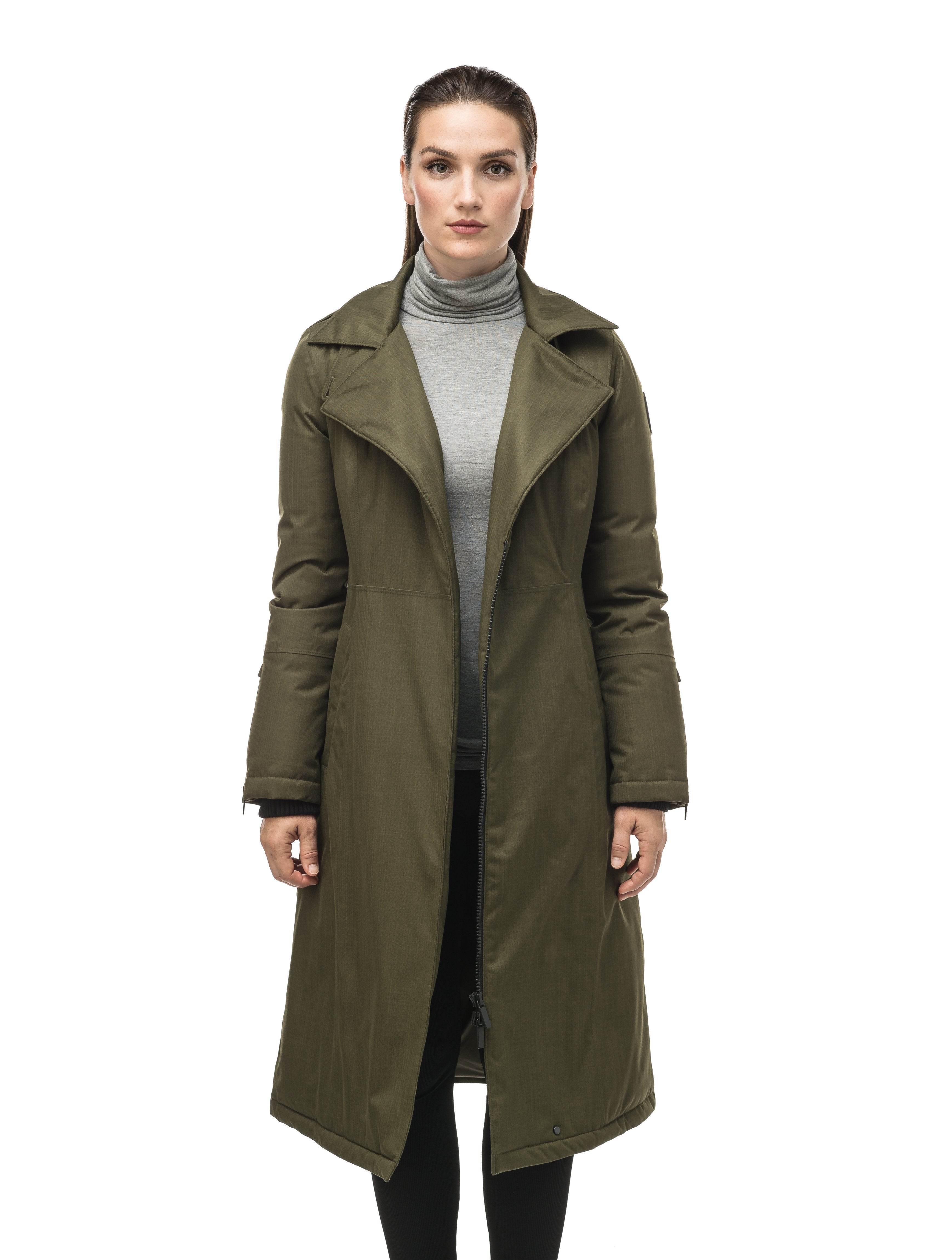 Calf length trench store coat